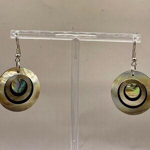 Paua Shell Abalone Drop Dangle Earrings with Layered Design and Silver Hooks